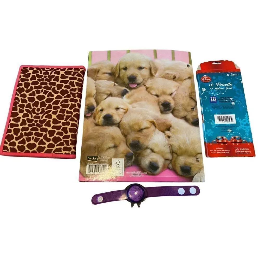 Lot Of 4 School Supplies Folder Journal Pencils Light Up Bracelet